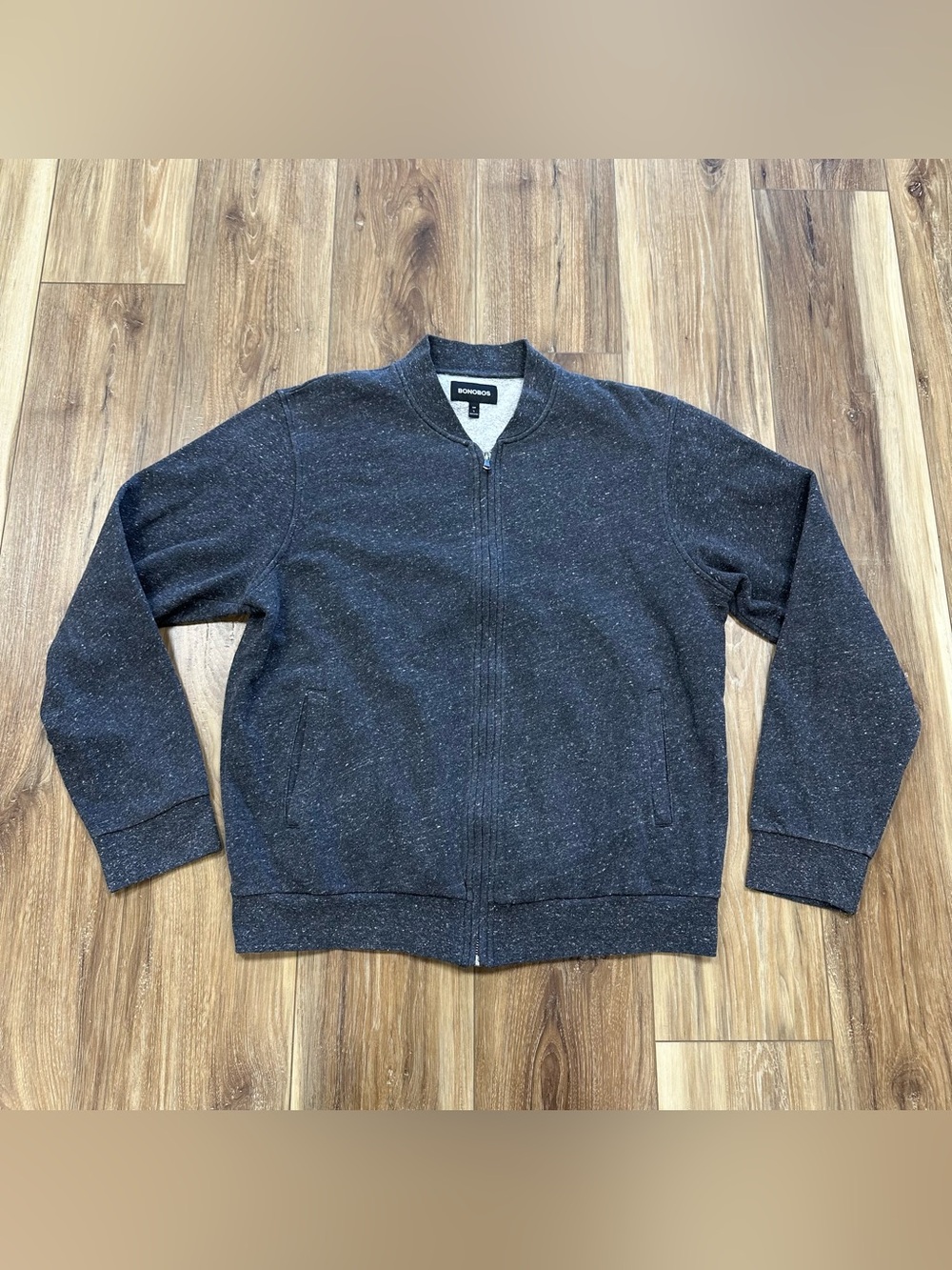 Bonobos Cotton Blend Casual Sweater Bomber Jacket, Grey, Large